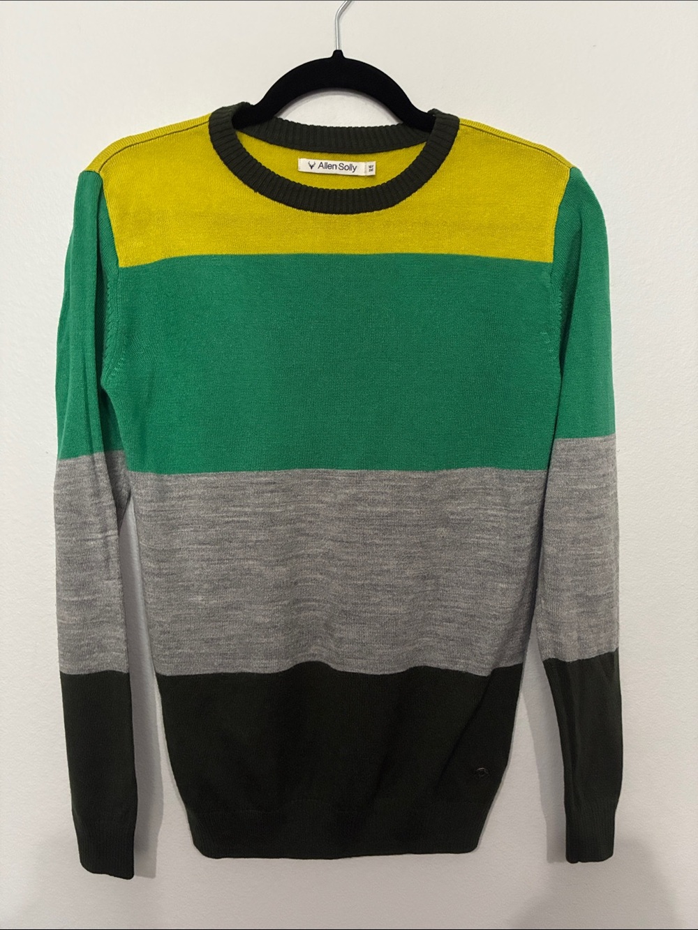 Allen Solly Boys Striped Crewneck Sweater - Green, Yellow, Gray, Black